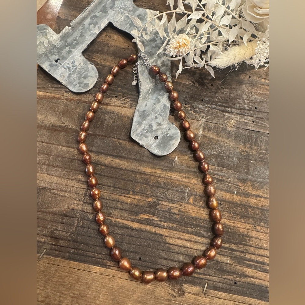 GSJ Chocolate Pearl Necklace with Sterling Clasp & Extender - Picture 2 of 4